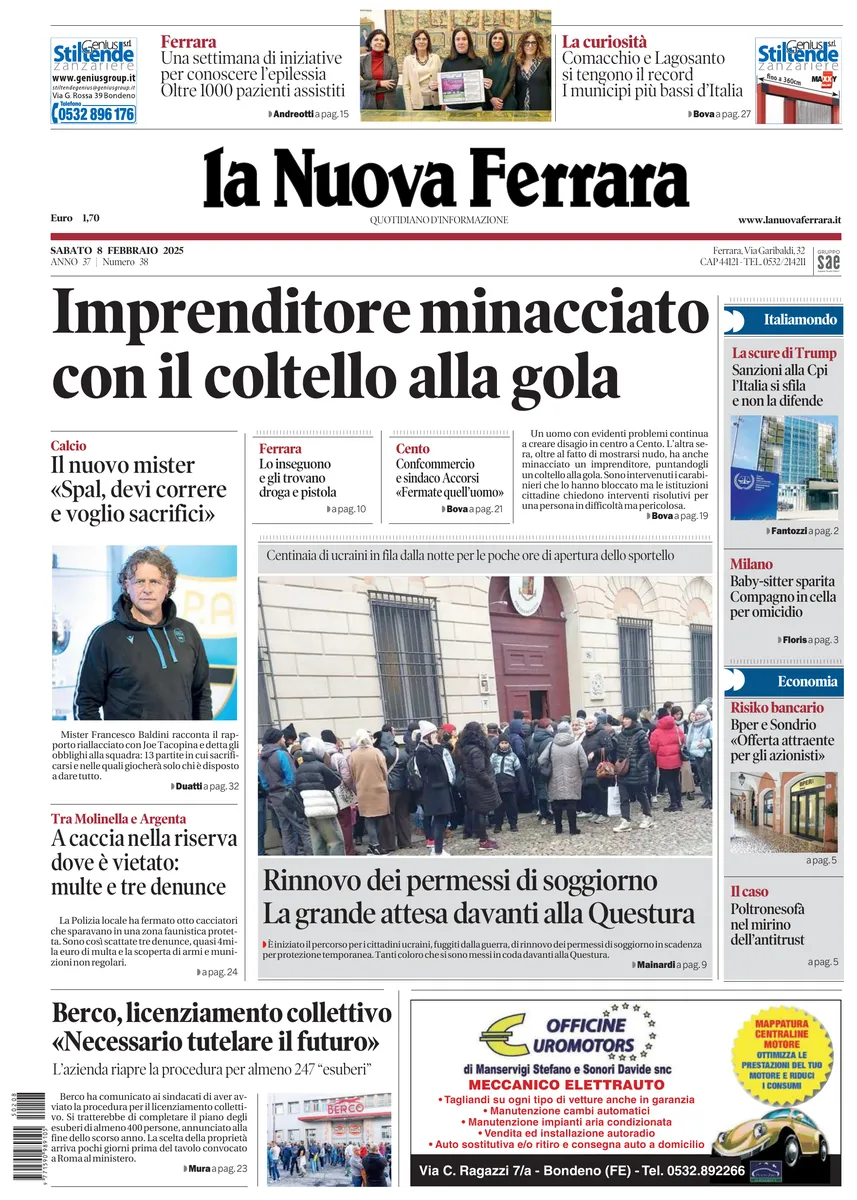 Prima-pagina-nuova ferrara-oggi-edizione-del-2025-02-08